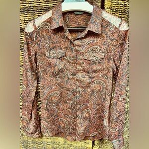 Eddie Bauer Red/Pink Paisley Shirt, Sheer, Size: XSmall‎